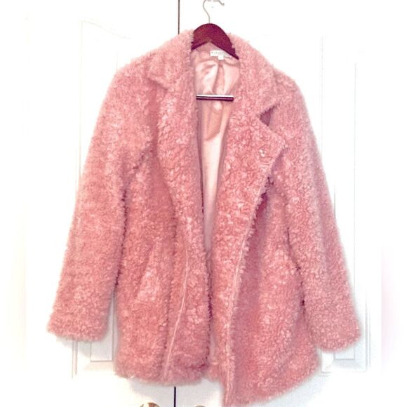 PJ Salvage Pink Sherpa Open Front Oversize Balletcore Coquette Teddy Pea Coat XL - Picture 2 of 9